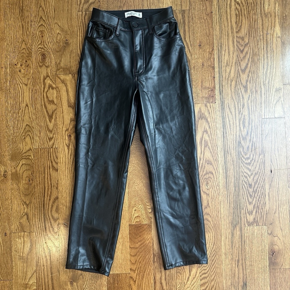 Abercrombie & Fitch Vegan Leather Ankle Straight Ultra High Rise‎ Pants Black 24